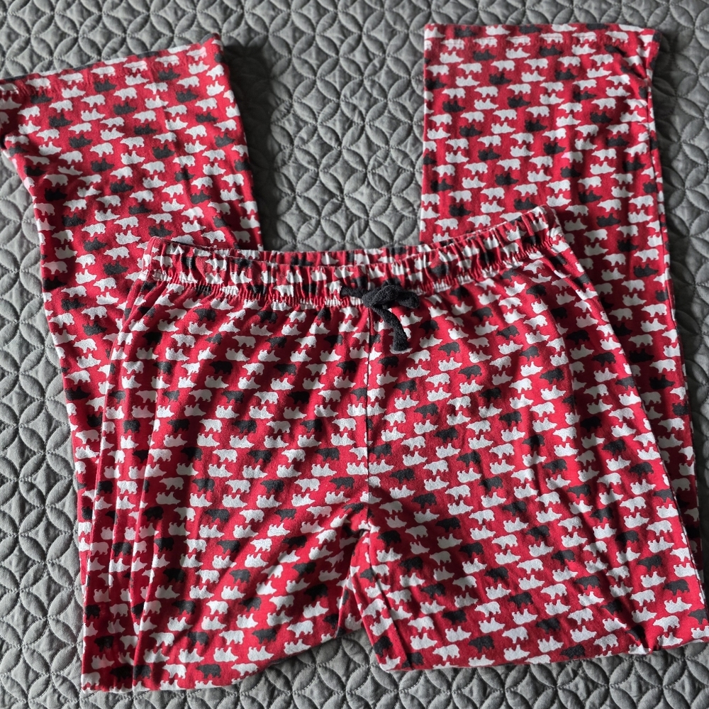 Nap Chat Women's Red, White And Black Bear Patterned Pajama Pants, L